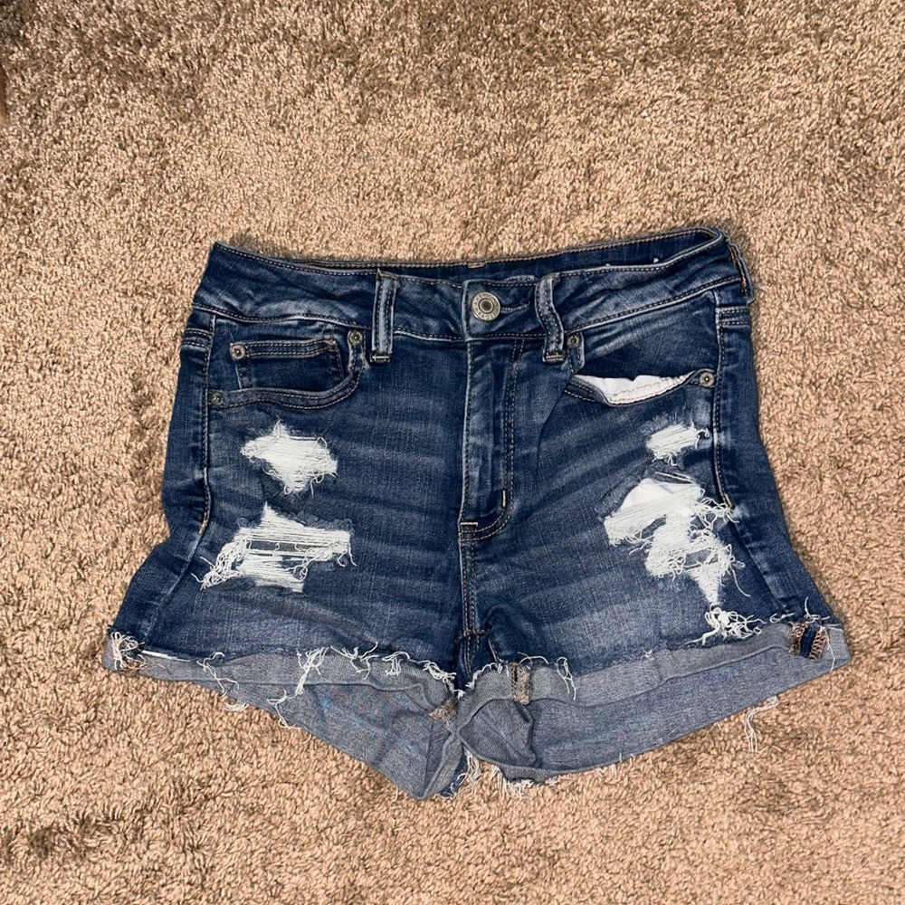 American Eagle Outfitters Dark Blue Distressed Jean Shorts